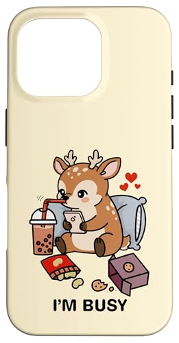 Funny Deer Im Busy Boba eB[ XibN  j̎q ̎q LbY X}zP[X iPhone 16 Pro p