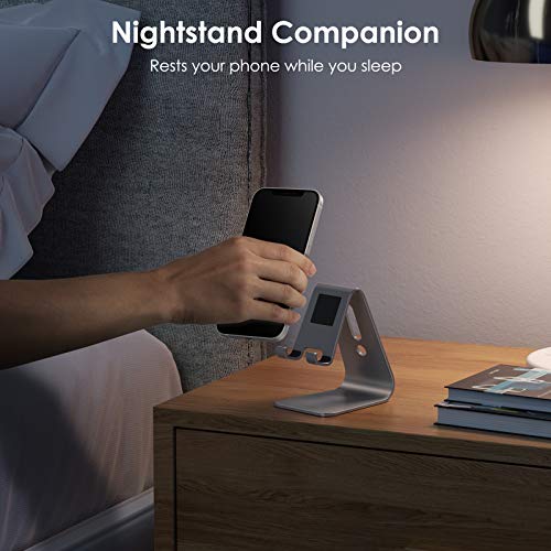 Omoton Upgraded Aluminum Cell Phone Stand, C1 Durable Cellphone Dock With Protective Pads, Smart Stand Designed For Iphone 14 Plus, 14/13/12/11 Pro Max Xr Xs, Ipad Mini, Android Phones, Silver #TOP5