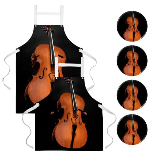 Tablier de cuisine violoncelle noir anti-tache pour nettoyage et restaurant