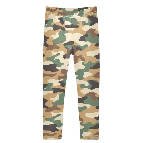 Boccsty Army Camouflage Brown Green Camo Print Girls Leggings Kids Yoga Pants Dance Active Tights 4T