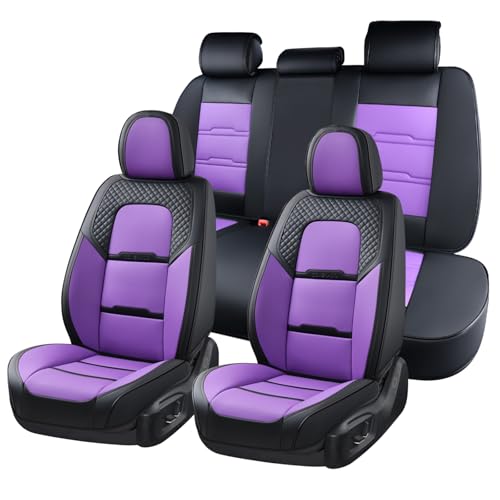 Image of Coverado Car Seat Covers Full Set, 5 Piece Car Seat Protector with Removable Headrest, Nappa Leather Breathable Front Rear Seat Cushion Side All Wrapped Universal Fit Truck Most Cars Purple