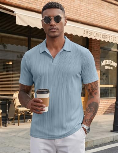 Camisetas polo informales para hombre JMIERR 2026, de punto elástico con textura estilo 'old money', manga corta miniatura 2