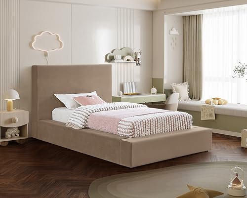 Meridian Furniture DorianTaupe-Q Dorian Collection Modern | Contemporary Queen Bed with Ultra Luxe Taupe Velvet, 73" W x 95" D x 45" H, Taupe, Queen by Meridian Furniture - Image 2