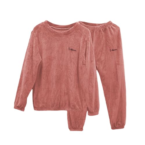 Soporte de garganta de lactancia conjunto cálido clásico de peluche de coral para mujer, conjunto de casa, ropa de abrigo de otoño e invierno, pijama y pantalones de peluche Body de tirantes, rojo