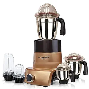 Sunmeet PSTGMA21 600Watts Mixer Juicer Grinder with 5 Jars (2 Bullets Jar, 1 Liquid Blending Jar, 1 Dry Grinding Jar and 1 Chutney Jar) - Gold