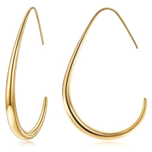 Gacimy Gold Plated Teardrop Hoop Earrings for Women, 50MM