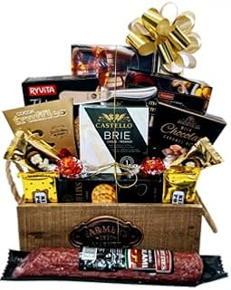 Beautiful, Classy and Festive Gift Basket of Gourmet Cheese, Handcrafted Meat and Savory, Sweets and Chocolates Selection from World Renowned Brands - Delicatessen