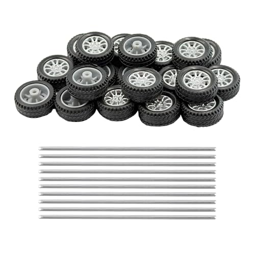Gracilaria 20PCS Small Toy Wheel RC Model Car Rubber Tire Wheel with 10PCS Round Shaft Axles for RC Car Truck Robot Boat Helicopter DIY Model Toy Building Parts (2x20mm)