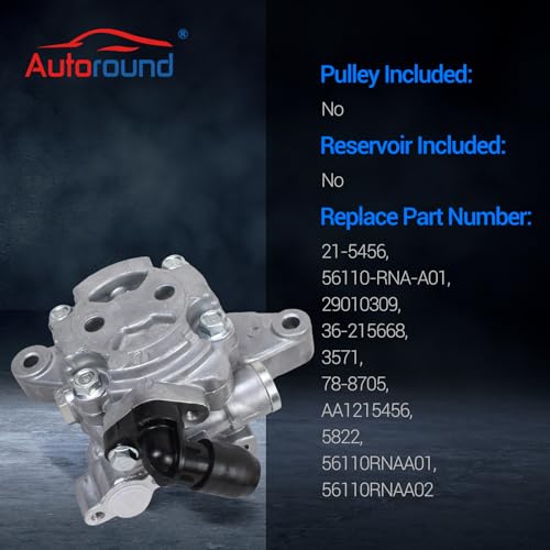 Autoround 21-5456 Power Steering Pump Compatible with Honda Civic 1.8L 2006 2007 2008 2009 2010 2011, Replace for 55-5822 56110-RNA-A01 36-215668