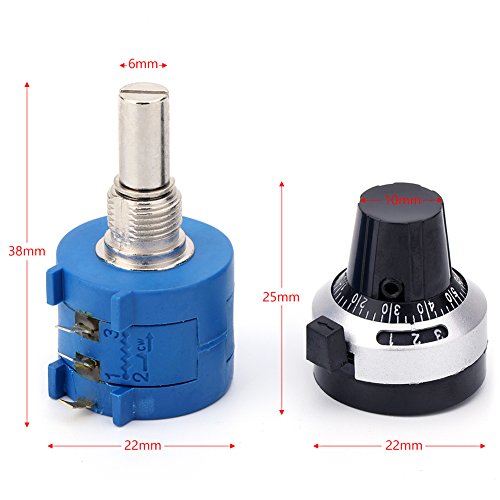 JANSANE 10 Turn Potentiometer 1K Ohm 2w Wirewound Multiturn Adjustable Precision with Rotary Dial Knob 6mm Shaft - Thumbnail 4