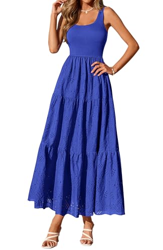 BTFBM Women Summer Eyelet Midi Dresses Casual Spring 2026 Sleeveless