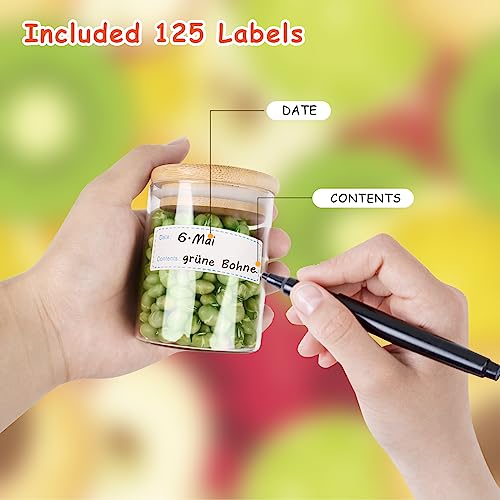 9 Set Glass Storage Jars 250ml,Spice Jars with Bamboo Lids and 125 Labels,High Borosilicate Glass Airtight Canister for Kitchen Storage,Food Storage Container for Spices Tea Coffee Beans Sugar Cookies - Image 6