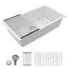 Dcolora 33 Quartz Granite Composite White Kitchen Sink Undermount Sink Deep Single Bowl Round Corner 33×19 DC GU7750
