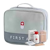Bolsa de Remedios e Primeiros Socorros 24x20x10cm Necessaire Emergencia com Divisorias Internas com Tela e Alca de Mao Poliester Resistente Ideal para Viagem Casa e Carro (Cinza)