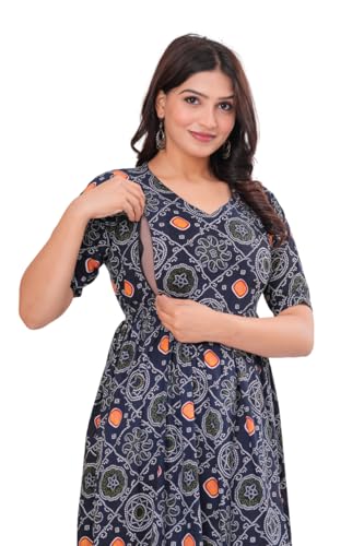 Image of Stylish Women's Pure Cotton All Over Printed Kurti Gown, Maternity Dress, and Feeding Dress - Comfortable and Elegant Maternity Wear for Women