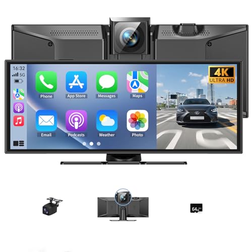 11.5 Carplay Screen for Car Car Tablet Pro Max 2026 Car Stereo with 4K Front and 1080P Rear Camera Car Play Screen Wireless CarPlay Android Auto Mirror Link AUX FM Bluetooth 64G SD
