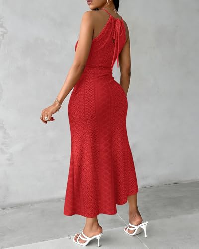 Image of CHICME Womens Summer Halter Ruched Bodycon Long Dresses