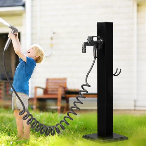 OVLRIJP Fontaine de Jardin Exterieur avec Robinet, Colonne Robinet Exterieur en Acier Inoxydable, Raccord de Sol ou Latéral, Point d'eau pour Terrasse, Jardin, Pelouse,...