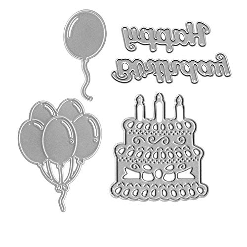 Metal Happy Birthday Cake Cutting Dies,A Bundle of Balloons Die Cuts Embossing Stencils Template Mould for Card Scrapbooking and DIY Craft Album Paper Card Decor
