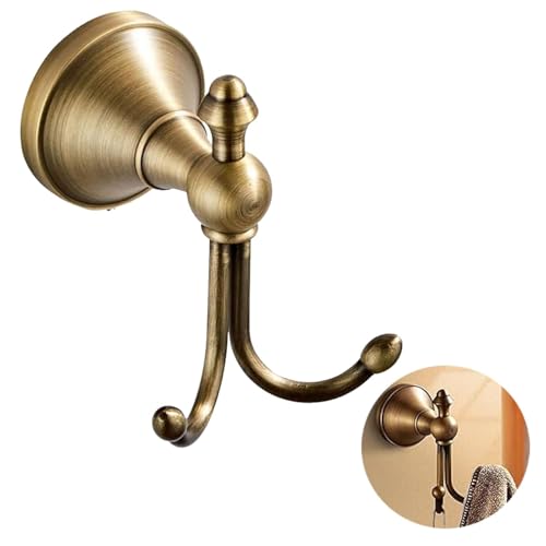 YWHWLX Vintage Brass Towel Hook Hanger Double Robe Hooks Wall Mounted for Bathroom Bronze Antique Brass Wall Towel Robe Hook Clothes Hanger/for Kitchen Room high Load-Bearing-1PC