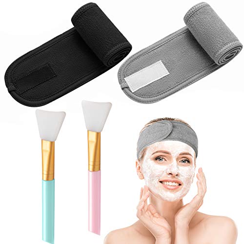 Audamp Headbands Spa Headband Makeup Headband 2 Spa Facial Headbands with 2 Silicone Face Mask Applicators