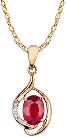 10k Yellow Gold Genuine Oval Ruby and Diamond Pendant Necklace