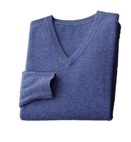 Vsadsau Men's Autumn and Winter Merino Wool Sweater V-Neck Knitted Casual Loose Pullover