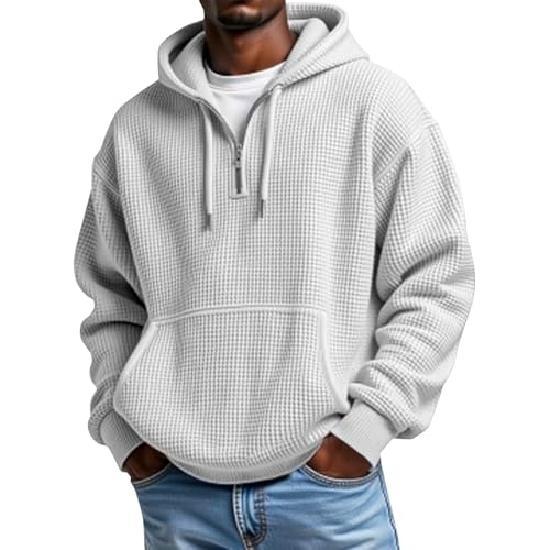 Sudadera hombre con capucha blanca cremallera ropa de gimnasio oversized de deporte