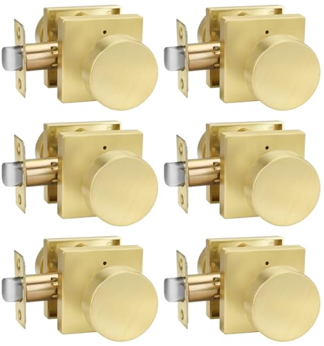 goldenwarm Privacy Gold Interior Door Knobs, Zinc-Alloy Heavy Duty Interior Door Knobs Bedroom, Contemporary Brass Door Knob Privacy, Brushed Gold Door Knob Interior for Bathroom(6 Pack)