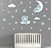 Graz Design Sticker mural décoratif pour chambre d'enfant Motif ours en peluche et lune et étoiles Bleu