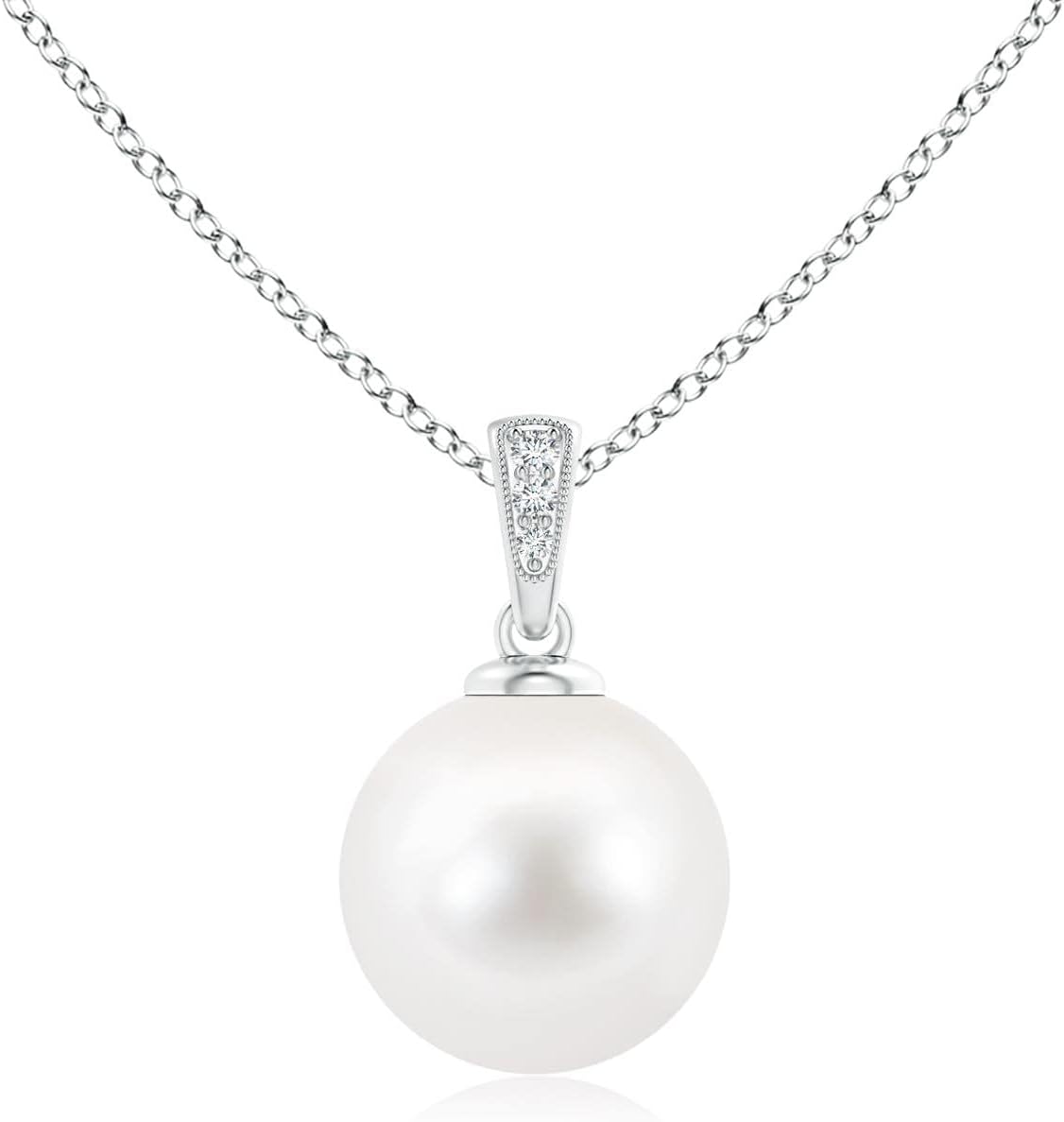 Angara Freshwater Pearl Solitaire Pendant for Women | Round Freshwater Cultured Pearl Diamond Pendant Necklace in 14K Solid Gold/Silver With 18" Chain | June Birthday, Gemstone Jewelry Gift