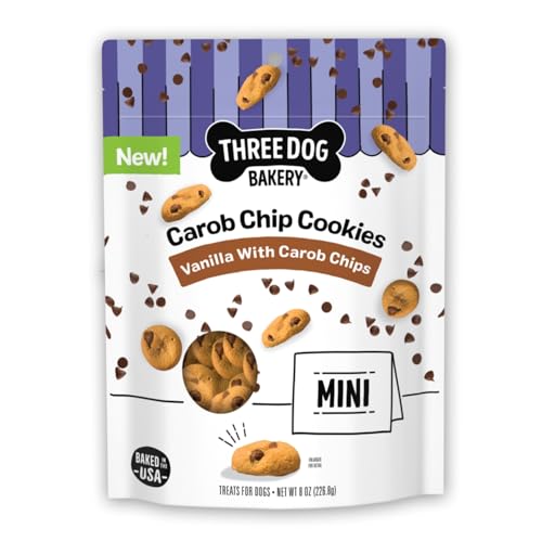 Three Dog Bakery Mini Carob Chip Cookies for Dogs, Crunchy Dog Treats with Real Ingredients, 8 oz