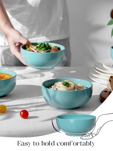 Image of DOWAN 22 OZ Ceramic Soup Bowls & Cereal Bowls - 6 inch Classic Bowls Set of 4 for Soup, Cereal, Oatmeal, Fruit, Rice - Dishwasher & Microwave Safe (Turquoise)