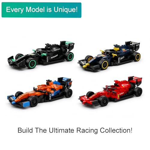 Image of F1 Racing Car Building Blocks Set - 225+ Pieces Toy Car Construction Kit for Kids 6+ & Adults | Build 8 Unique Formula Race Cars | STEM Educational, Birthday Gift Toy (Sabre)