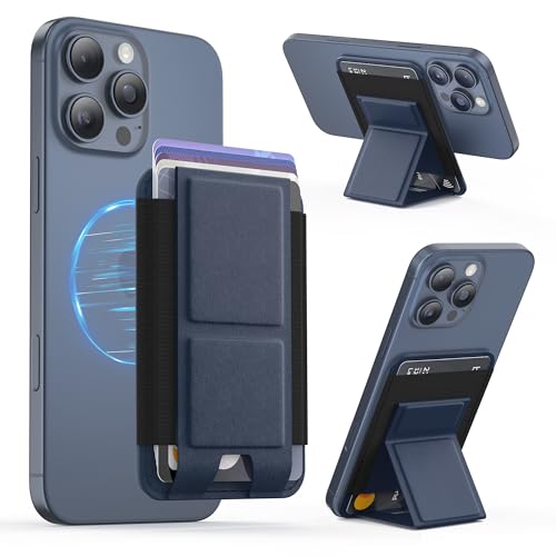 GONEZ for MagSafe Wallet with Stand, Stronger Magnetic Card Holder for iPhone 17/16/15/14/13/12 Series, Premium Leather Phone Wallet with RFID Blocking, 1 Slot, Fit 5 Cards, Dark Blue