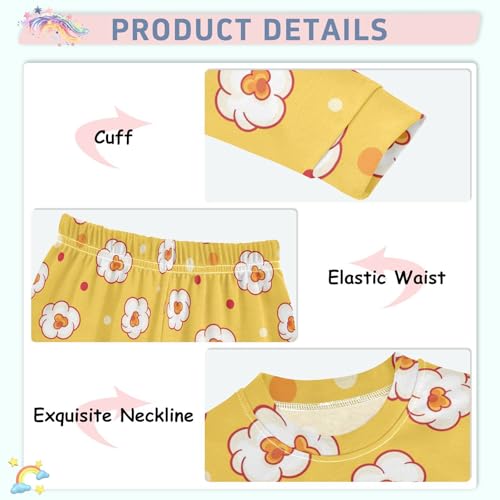 Pajama Sets Long Sleeve Popcorn Yellow Background Soft Comfy Sleepwear 2 Piece PJS 3-8T4
