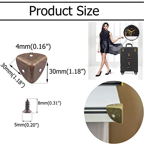 Image of Vintage Box Cabinet Corner Protection-Triangle Box Table Cabinet Corner with Screws Decorative Wood Box Edge Cover Safety Guard Furniture Corner Protector Bumpers (Bronze-30mm-12pcs)