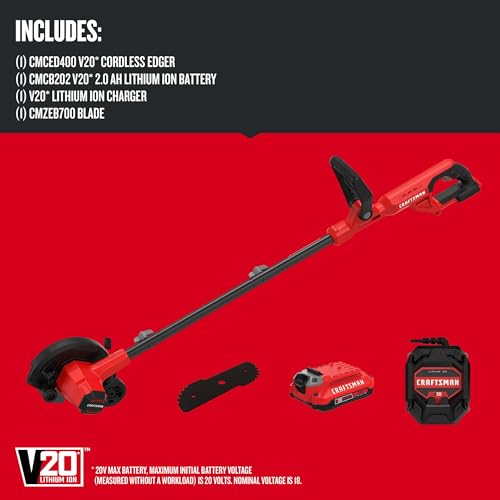 CRAFTSMAN 20V MAX Edger Lawn Tool, Cordless Lawn Edger with Battery & Charger Included (CMCED400D1)
