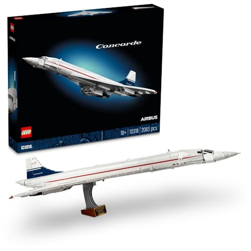 LEGO Icons Concorde Model Plane Kit for Adults to Build Iconic Airplane Replica Set with Authentic Details and 3 Display Modes Ideal Gift for Men and Women 10318