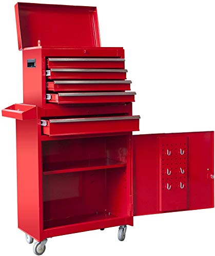Big Red Atbt1204R-Red Detachable 4 Drawer Tool Chest With Large Storage Cabinet And Adjustable Shelf, 20.3" L X 11" W X 40.4" H #TOP1