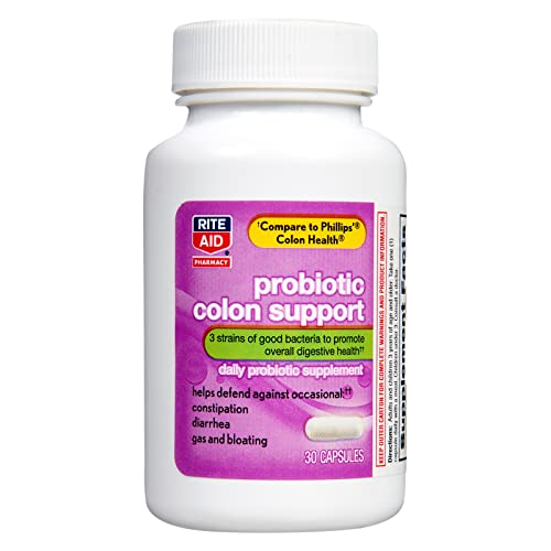 Rite Aid Probiotic Colon Support Capsules - 30 Count | Daily Probiotic Supplement | Restoring Good Bacteria | Colon Health | Colon Health Probiotic | Mens & Womens Probiotic | Probiotic Supplements