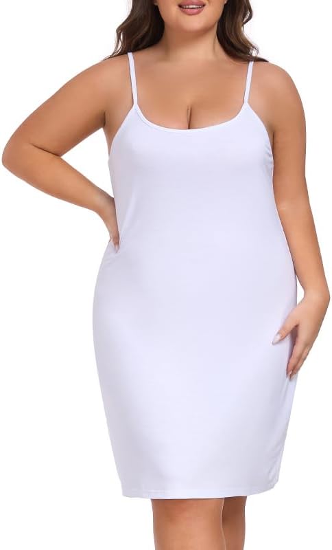 Women’s Plus Size Full Slip Under Dresses, Adjustable Spaghetti Straps, Soft Cami Nightgown Sleepwear