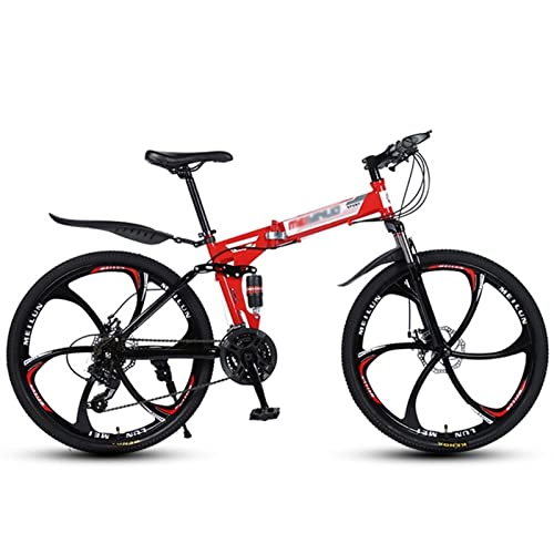 QCLU Bicicleta de montaña Plegable de 26 Pulgadas, Frenos de Disco Hardtail MTB, Trekking Bike Hombres Bike Girls Bike, Rojo, Blanco/Amarillo/Negro, 21 Velocidad (Color : Red) Cover