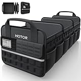HOTOR Tactical Car Trunk Organizer - Foldable Trunk Organizer for SUV with Front MOLLE Pocket & Reflective Strips, Essential Car Accessories for Tools & Outdoor Storage, 11.6' x 31.9' x 11.0', Black