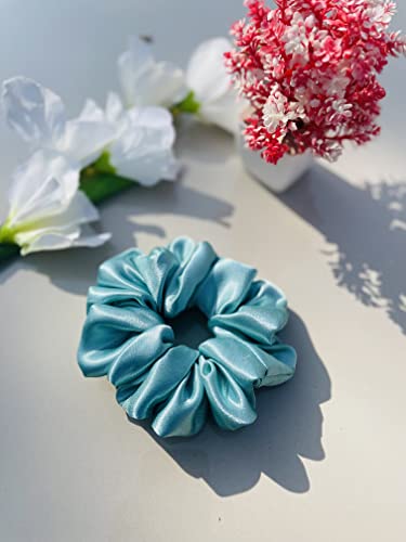 Image of Luxury Silk Scrunchies for Women and Girls, Hair Ties, Hair Band, Ponytail Holder (Aqua)