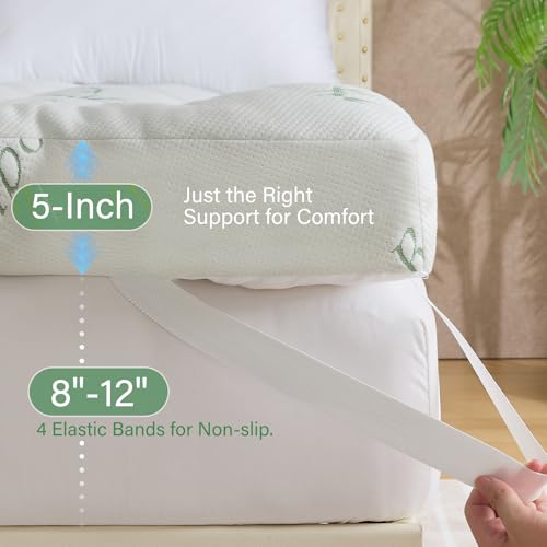 Image of WhatsBedding 5 Inch Memory Foam Mattress Topper Twin for Back Pain Relief, Cooling Bamboo Viscose Air Layer, Supportive Pillow Top Mattress Topper