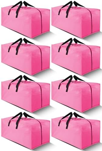 Cosy Family 8 Pack Heavy Duty Extra Large Moving Bags with Backpack Straps - Strong Handles & Zippers, Storage Totes For Space Saving, Fold Flat, Alternative to Moving Box, Pink
