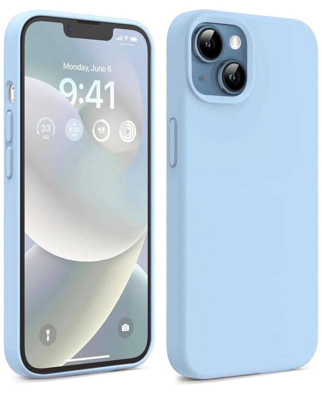 Image of Premium Liquid Silicone Case for iPhone 14 - Slim Full Body Protective Back Cover with Soft Microfiber Lining, Anti-Slip Grip Scratch Resistant Phone Case (Sky Blue)