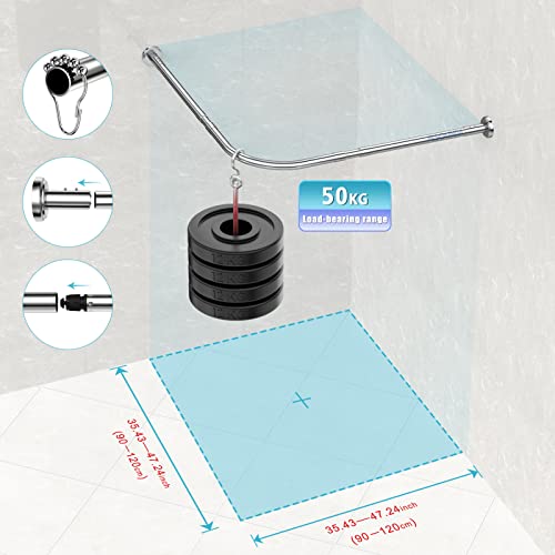 Misounda Shower Curtain Rod Stainless Steel Multi-Function Stretchable Curtain Rod No Drilling, ​For Bathroom, Bathtub, Cloakroom, Dressing Room,Etc. (L Shape, 27.56"-39.37"×35.43"-47.24"Inch) #TOP1