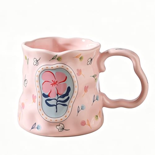 Taza de cerámica irregular con diseño floral 13.5 oz miniatura 1